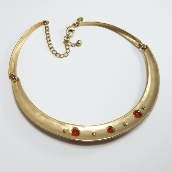 Chico's Gold Tone Red Cabochons Collar Necklace, 21 Inches - Picture 5 of 6